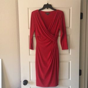 Lauren beautiful red fitted draped dress size 8. Never worn.